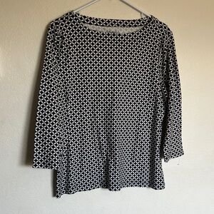 Croft & Barrow Black and White Geometric Long Sleeve Top